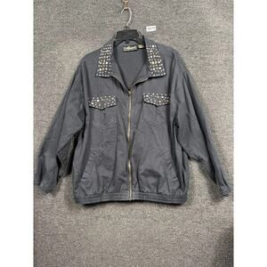 Vintage Mureli Jacket Womens XL Black Studded Rhinestone Bomber Cotton 80s